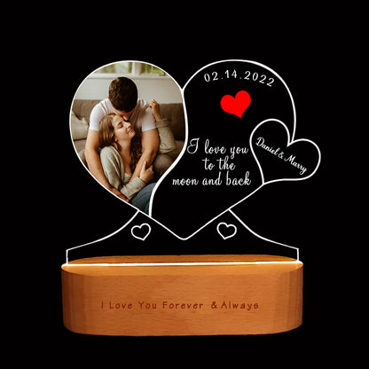 Personalised Couples Photo Night Heart Light