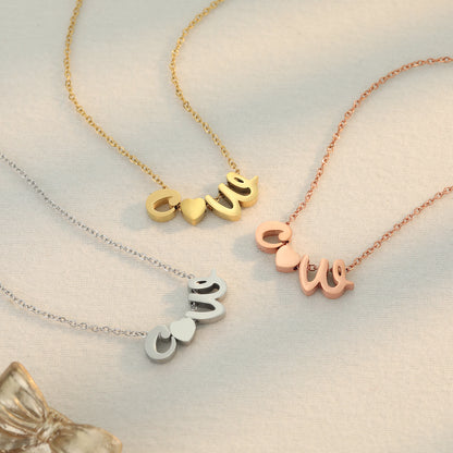 Personalised Chunky Two Initial & Heart Necklace