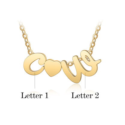 Personalised Chunky Two Initial & Heart Necklace