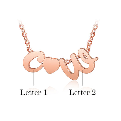 Personalised Chunky Two Initial & Heart Necklace