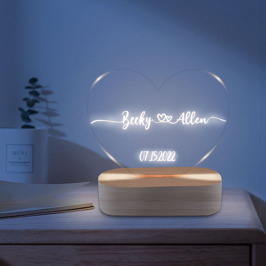 Personalised Couples Names Heart Night Light