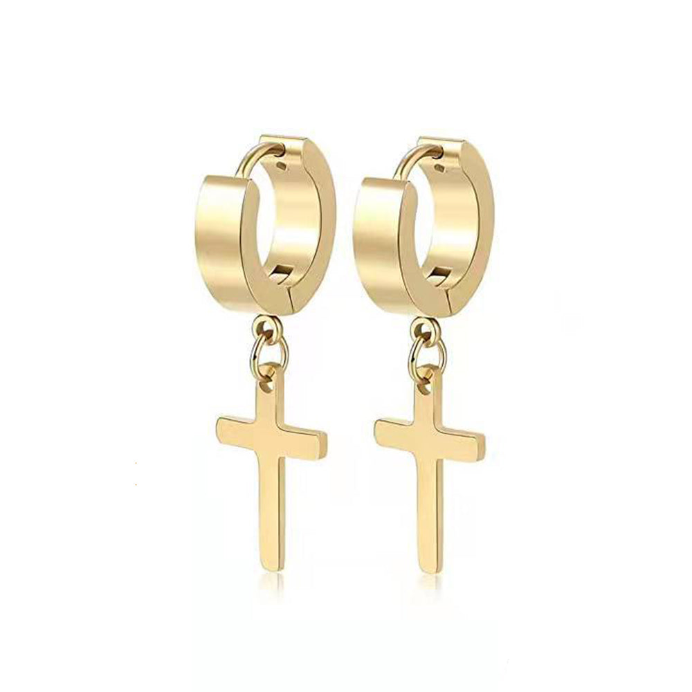 Cross Huggie Drop Earrings