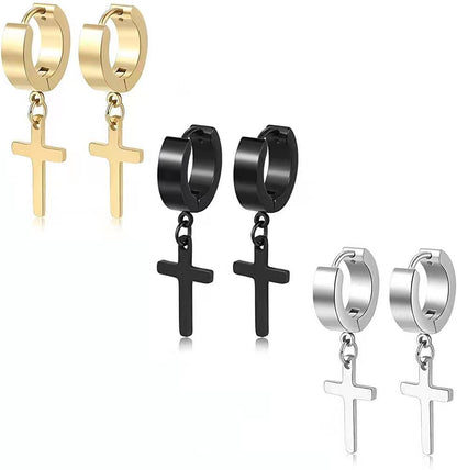 Cross Huggie Drop Earrings