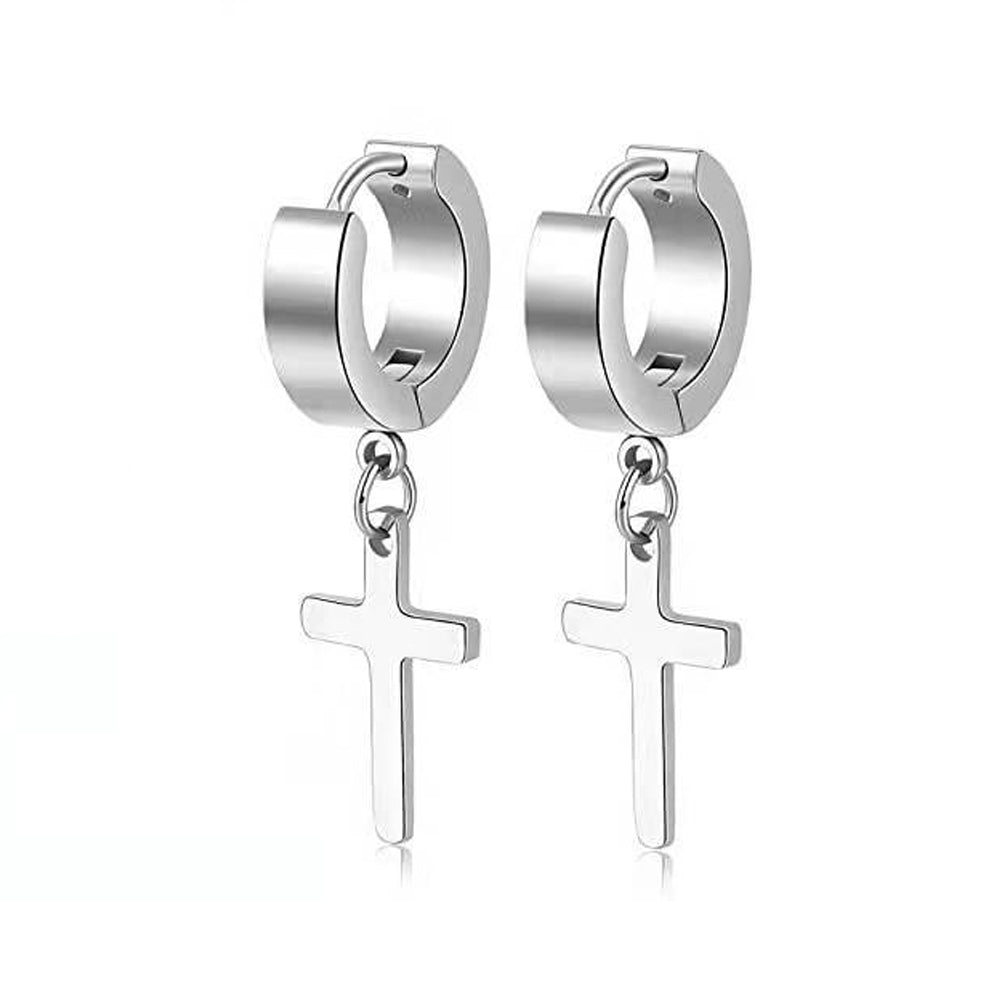 Cross Huggie Drop Earrings