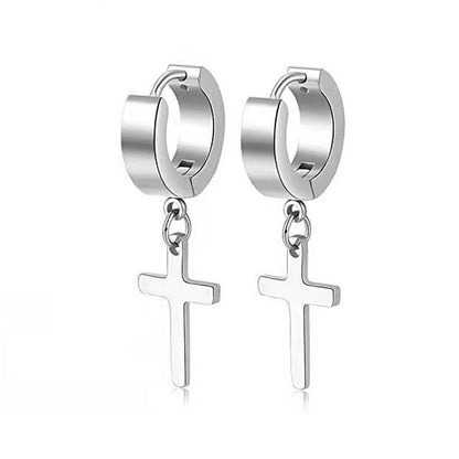 Cross Huggie Drop Earrings