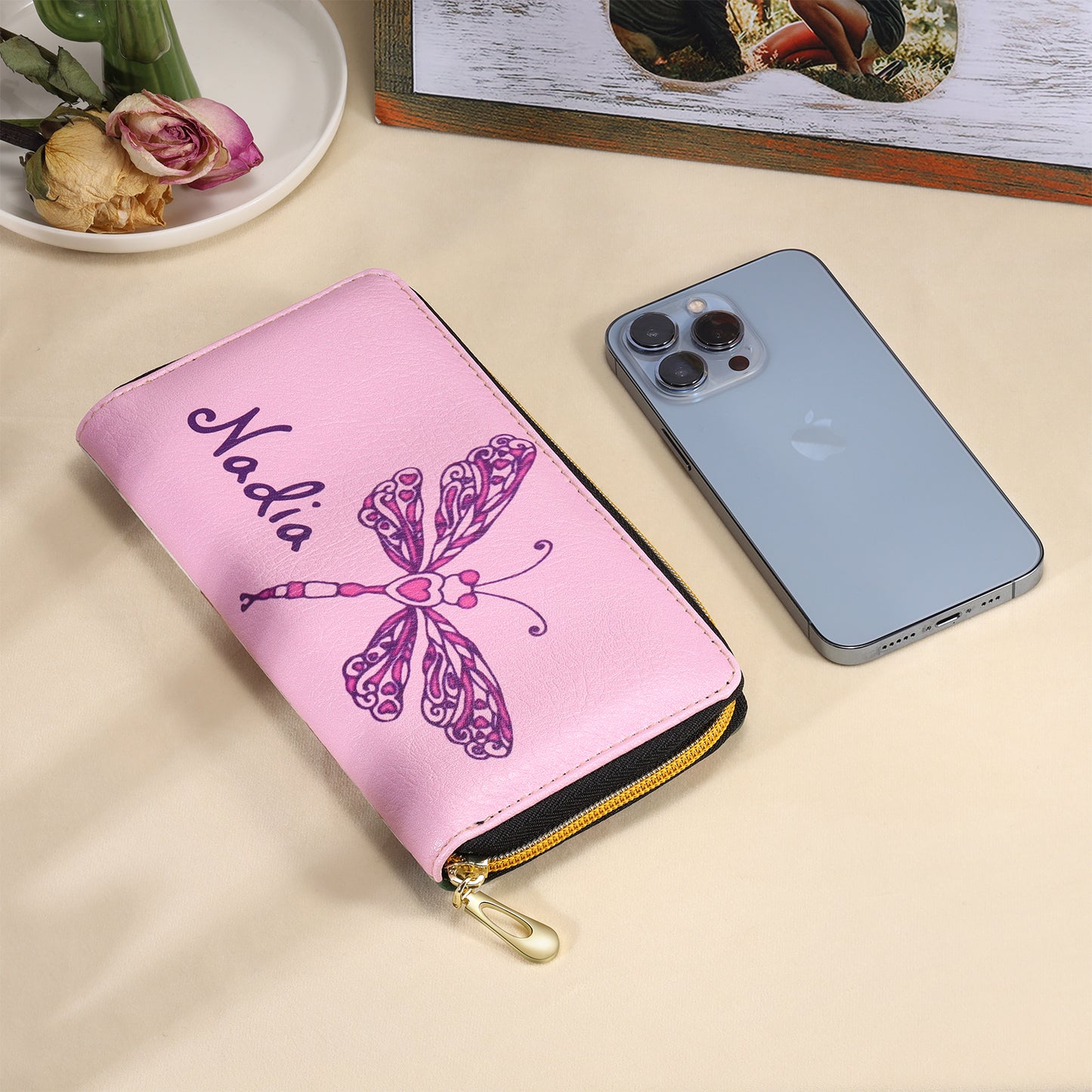 Ladies Personalised Dragonfly Name & Photo Purse Wallet