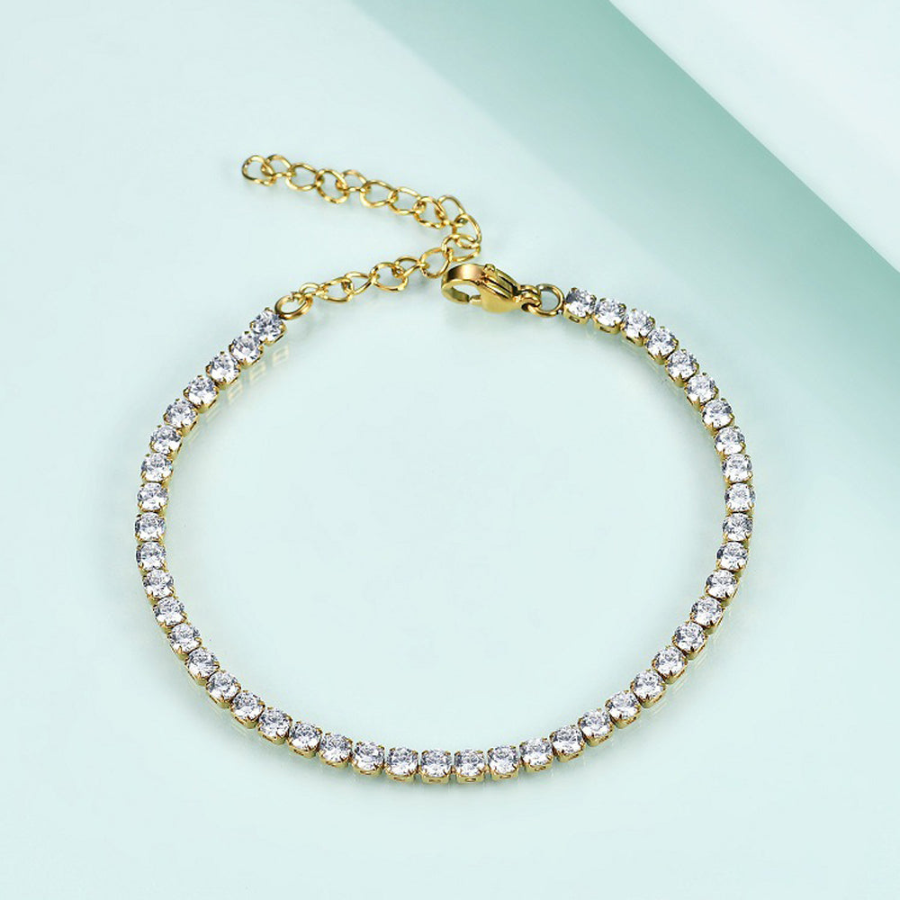 Titanium CZ Gold Chain Tennis Bracelet