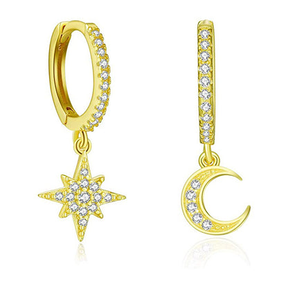 Gold Star & Moon Huggies Earrings