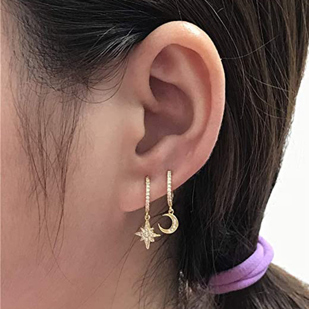 Gold Star & Moon Huggies Earrings