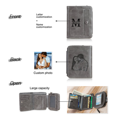 Men's Personalised Initial & Name Grey Photo Engraved Wallet