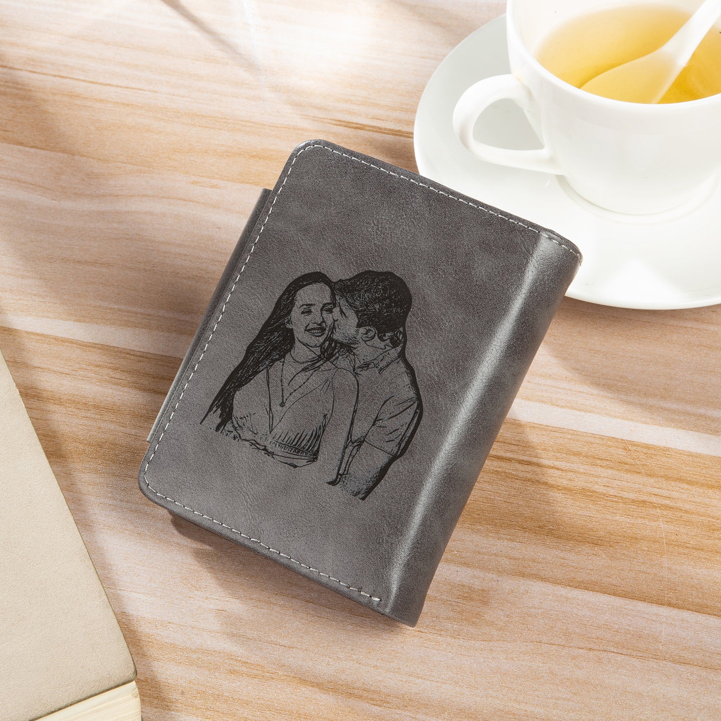 Men's Personalised Initial & Name Grey Photo Engraved Wallet