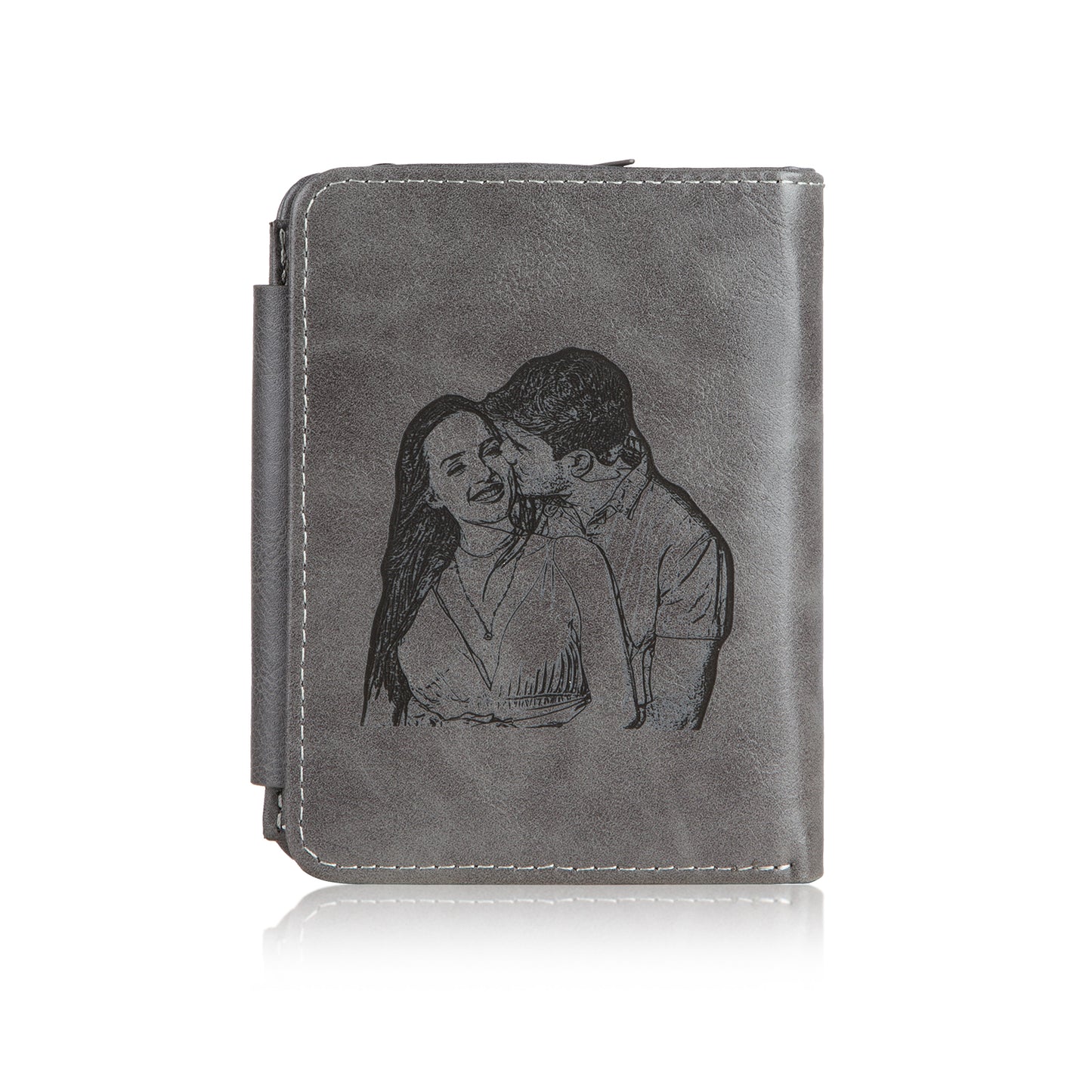 Men's Personalised Initial & Name Grey Photo Engraved Wallet