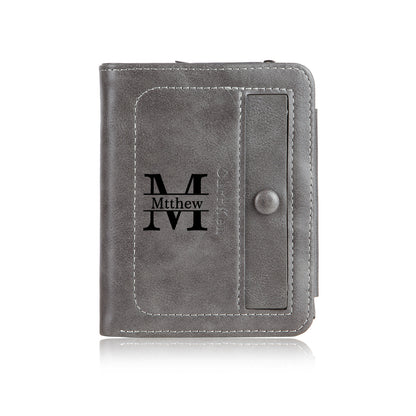 Men's Personalised Initial & Name Grey Photo Engraved Wallet