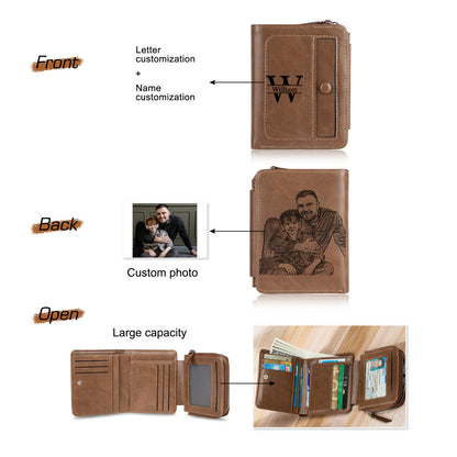 Men's Personalised Initial & Name Photo Engraved Brown Wallet