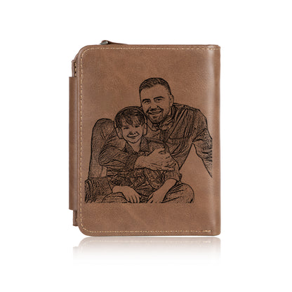 Men's Personalised Initial & Name Photo Engraved Brown Wallet