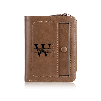 Men's Personalised Initial & Name Photo Engraved Brown Wallet