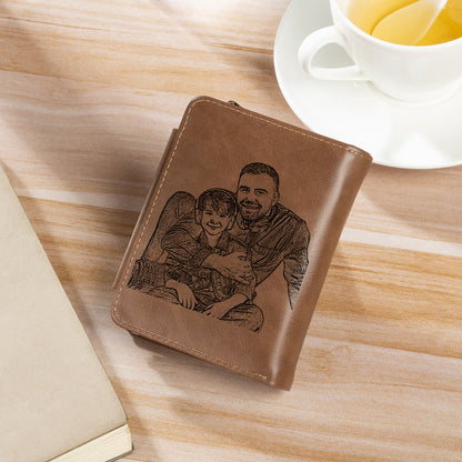 Men's Personalised Initial & Name Photo Engraved Brown Wallet