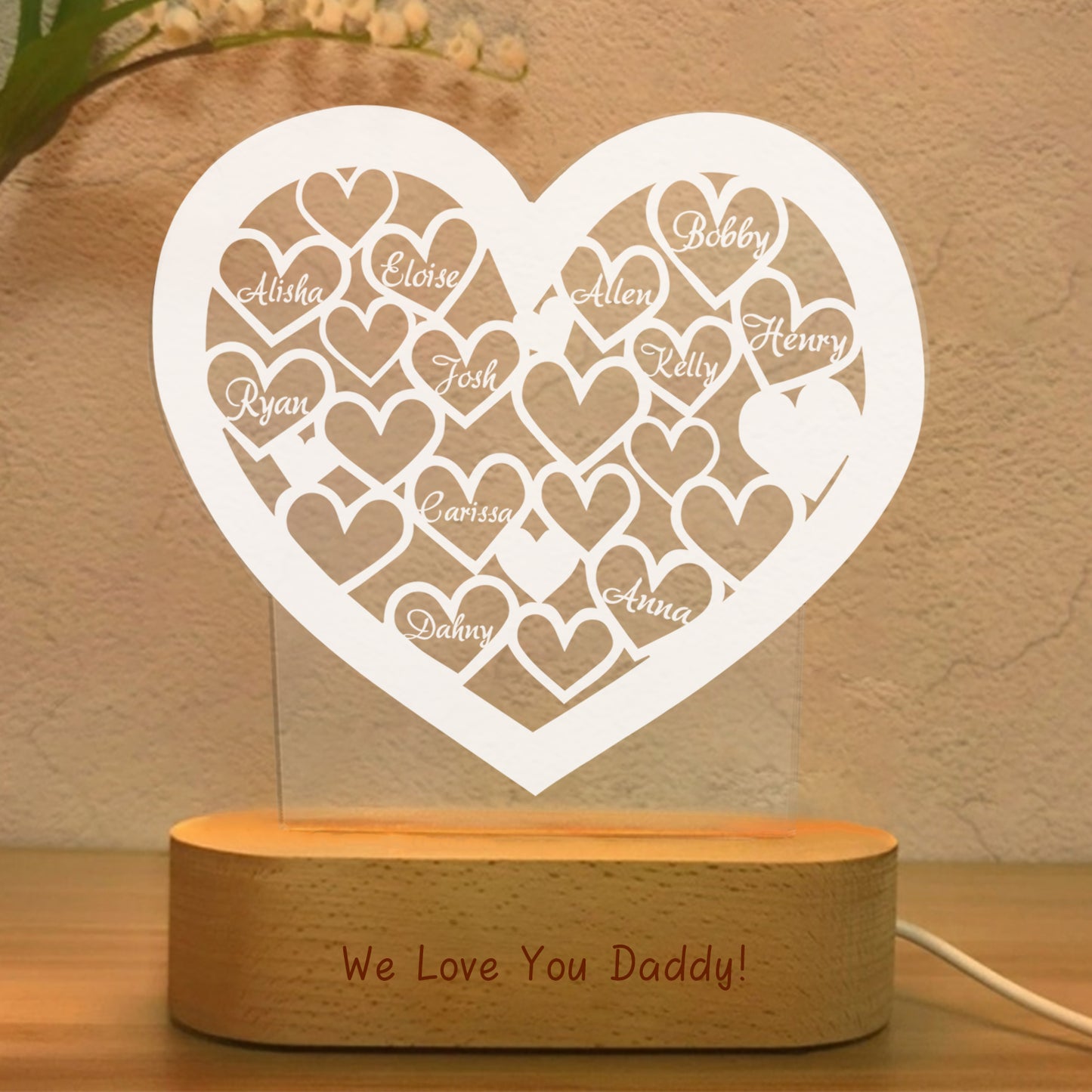 Personalised Heart Names Night Light