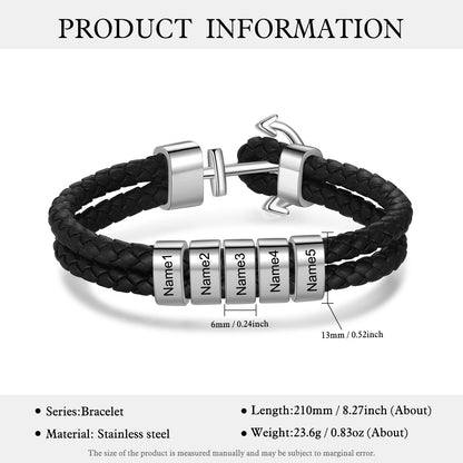 Men's Personalised Leather Names Bracelet