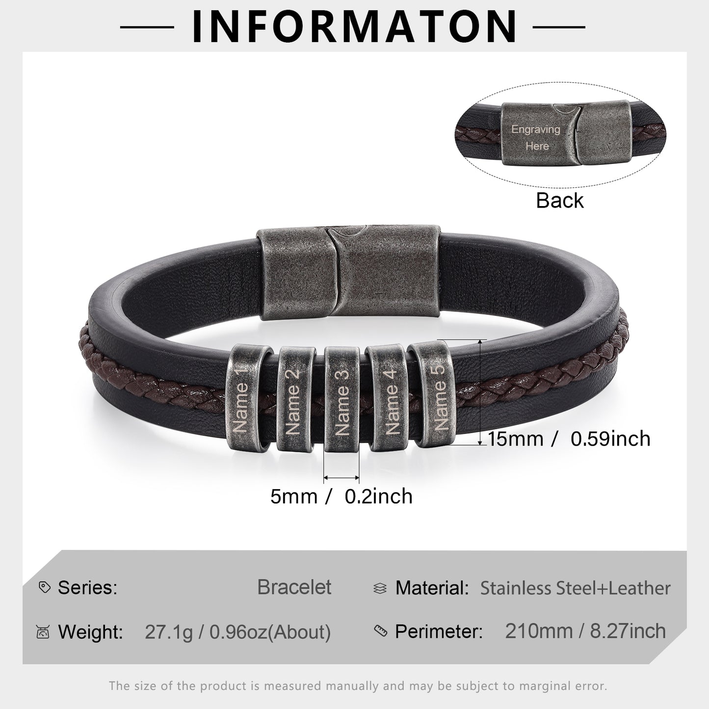 Men's Personalised Rustic Stainless Steel Names Bracelet