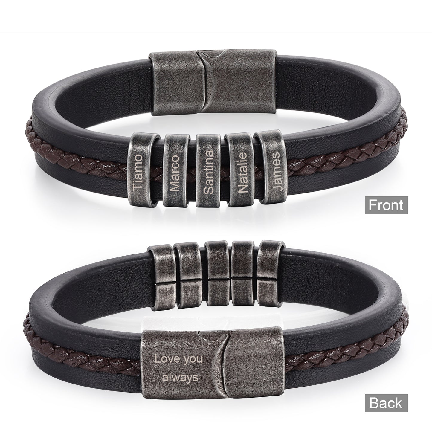 Men's Personalised Rustic Stainless Steel Names Bracelet
