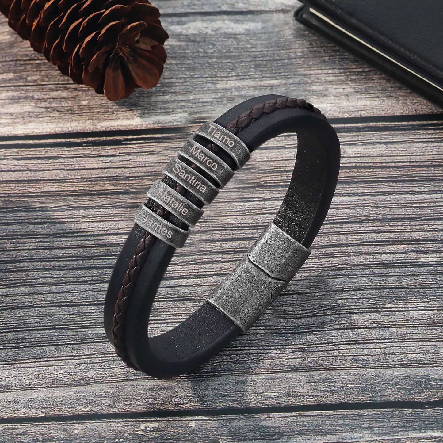 Men's Personalised Rustic Stainless Steel Names Bracelet