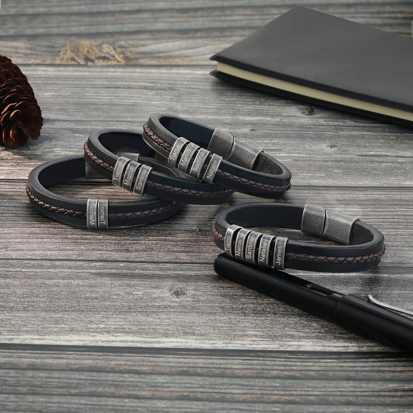 Men's Personalised Rustic Stainless Steel Names Bracelet