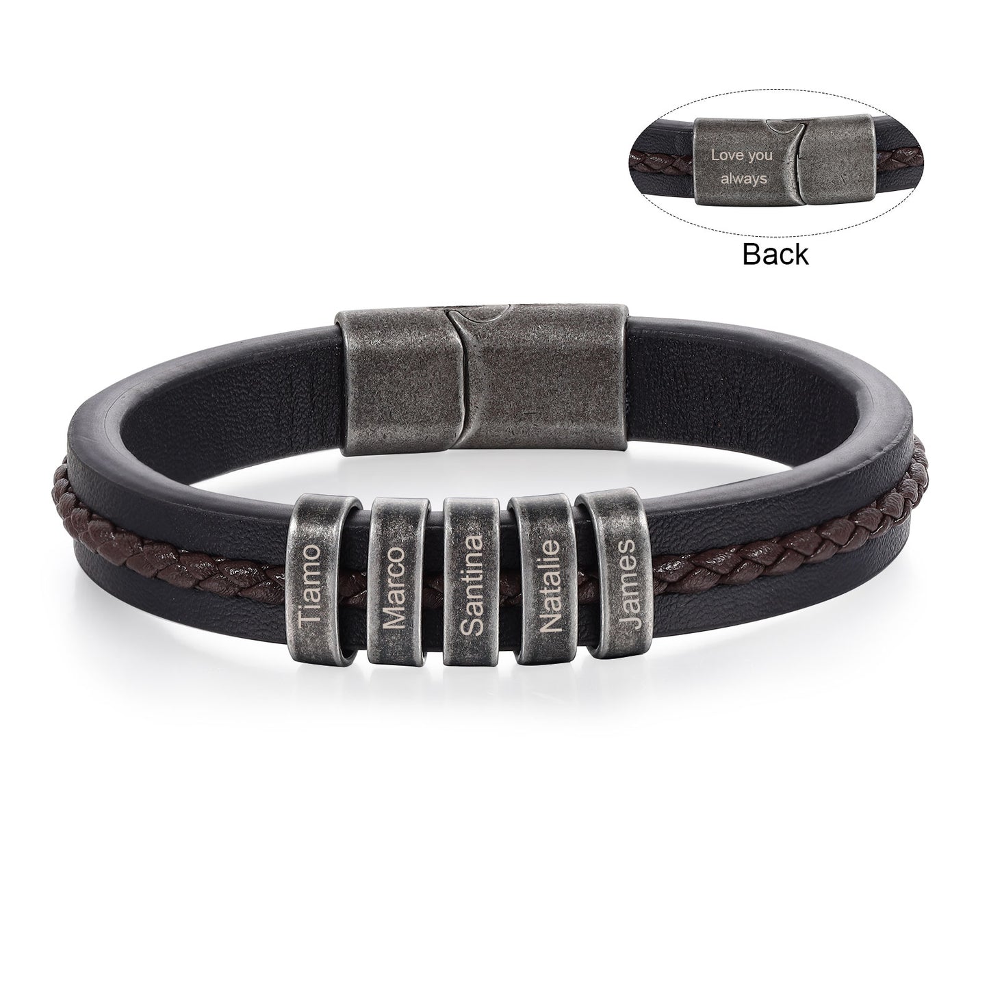 Men's Personalised Rustic Stainless Steel Names Bracelet