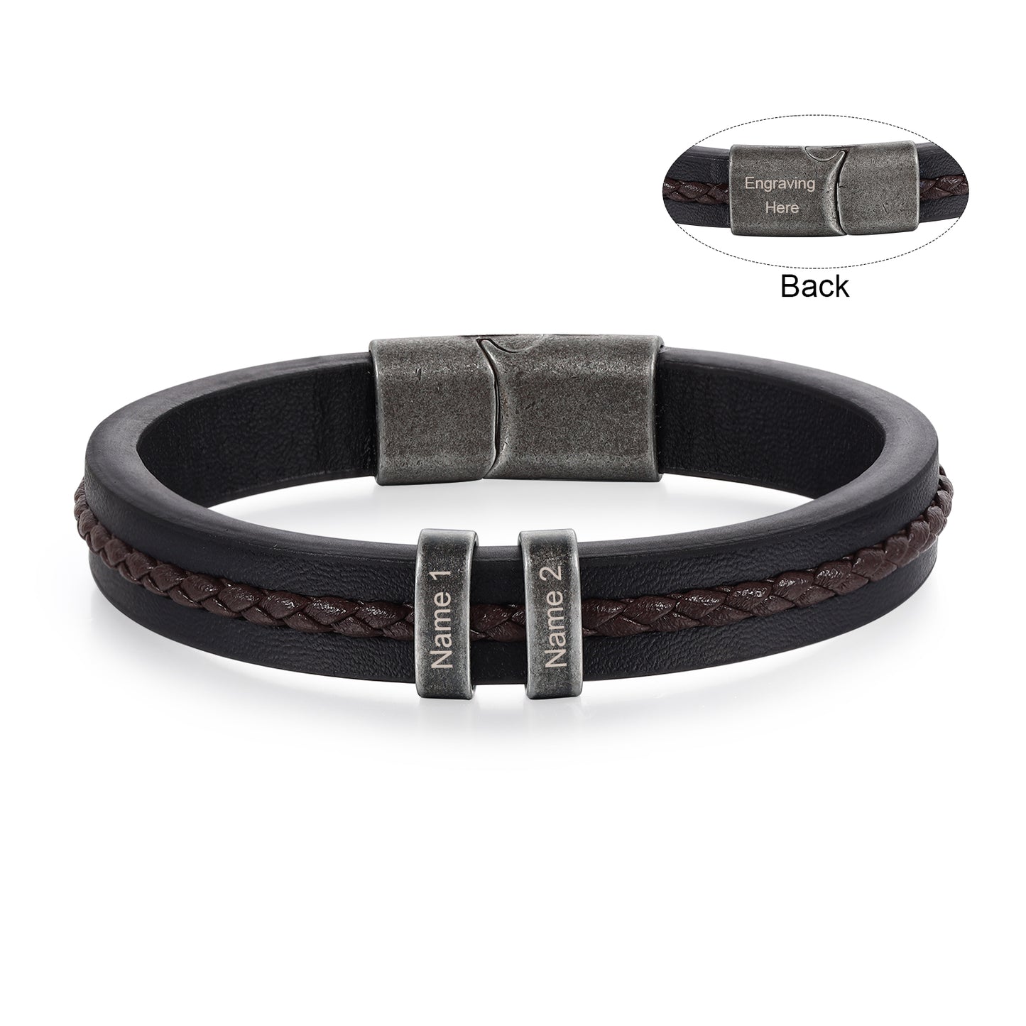 Men's Personalised Rustic Stainless Steel Names Bracelet