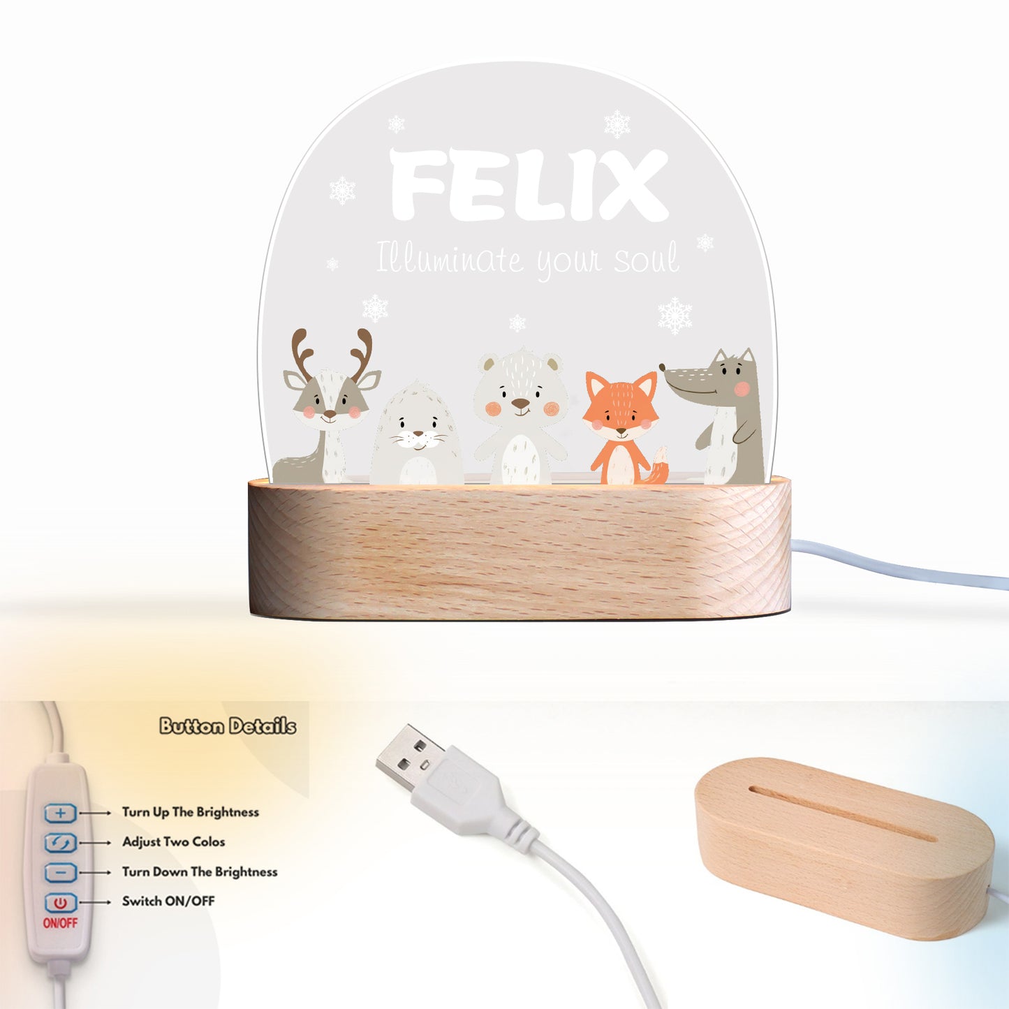 Personalised Baby Animals Name Night Light