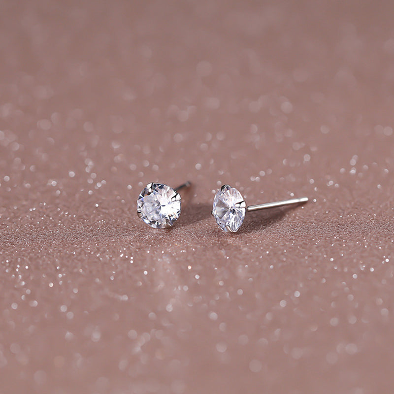 CZ Sterling Silver Stud Earrings- Multiple Size Options