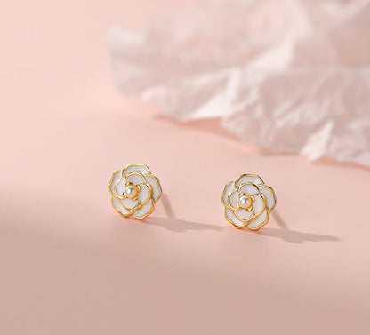 White Flower Stud Earrings