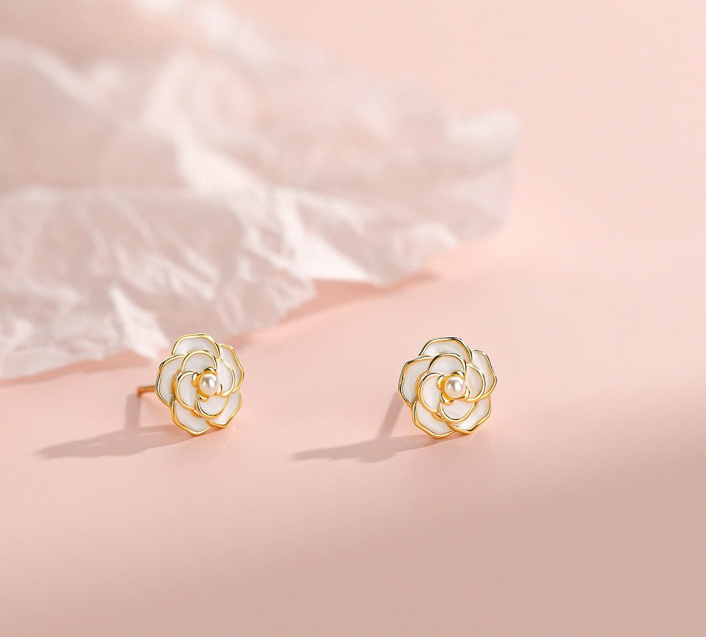 White Flower Stud Earrings