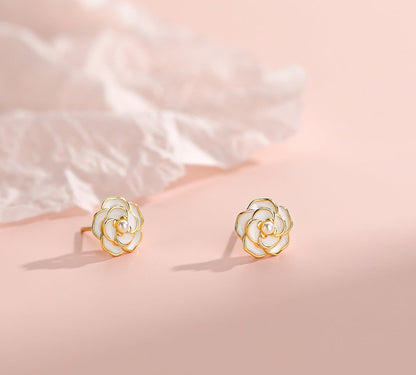 White Flower Stud Earrings