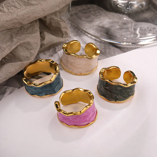 Gold Plated Enamel Adjustable Ring