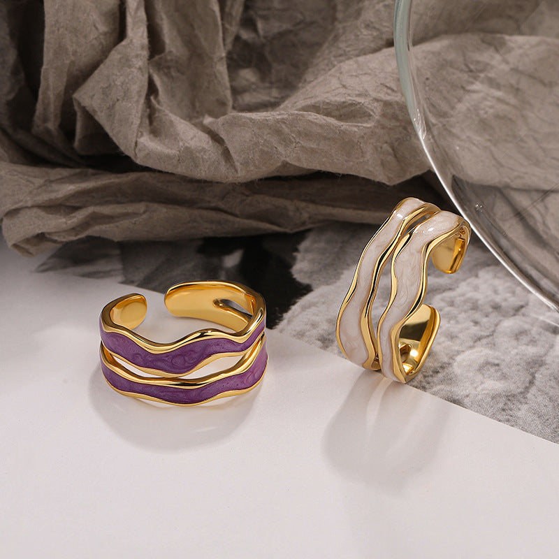 Gold Plated Enamel Adjustable Open Ripple Ring