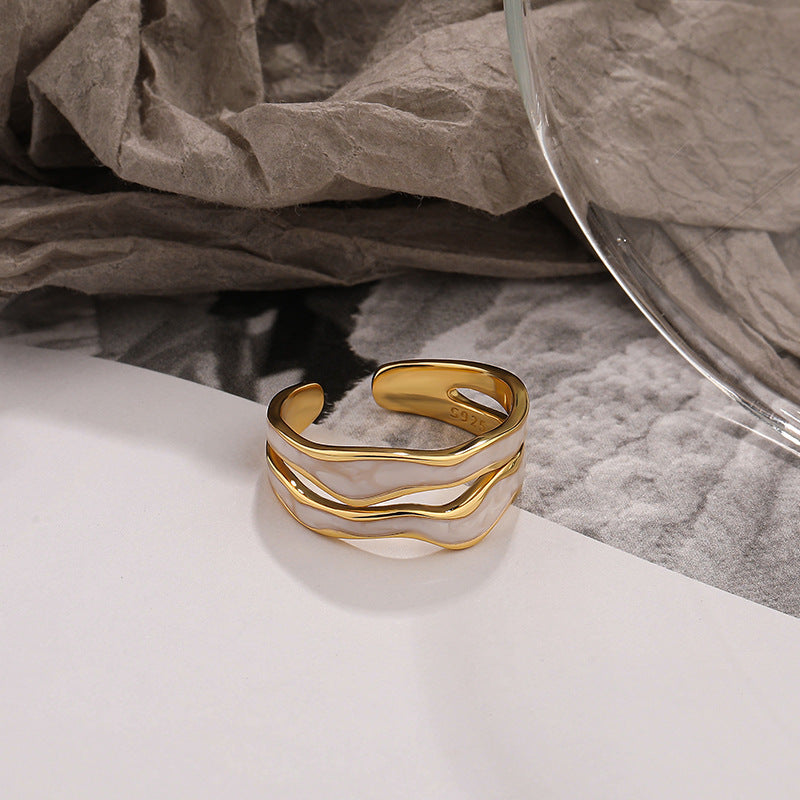 Gold Plated Enamel Adjustable Open Ripple Ring