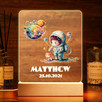 Personalised Astronaut in Space Name & Date Night Light