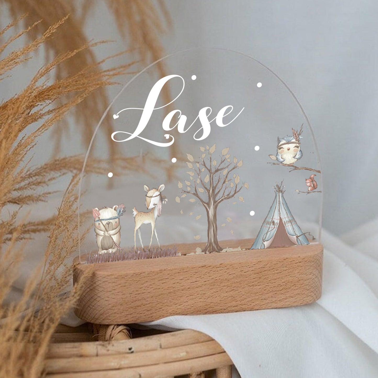 Personalised Baby Woodland Animals Name Night Light