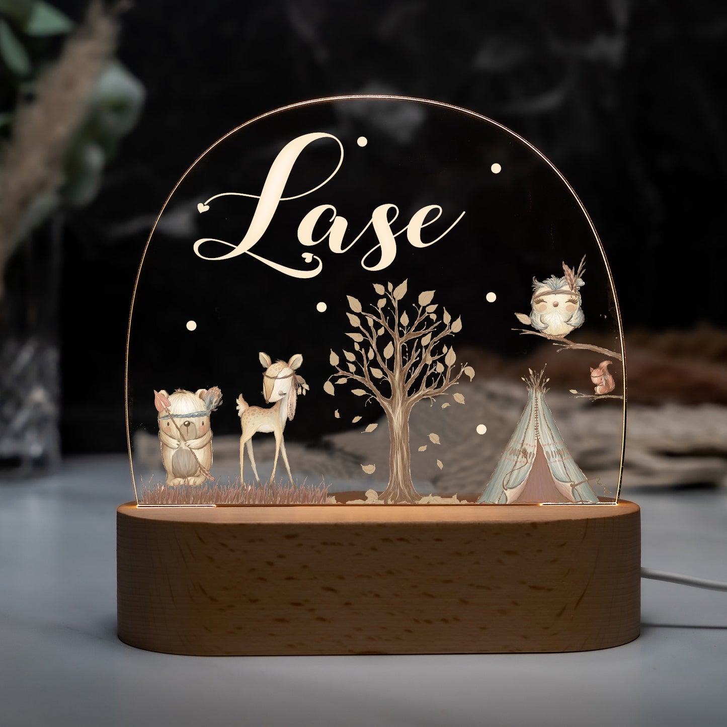 Personalised Baby Woodland Animals Name Night Light