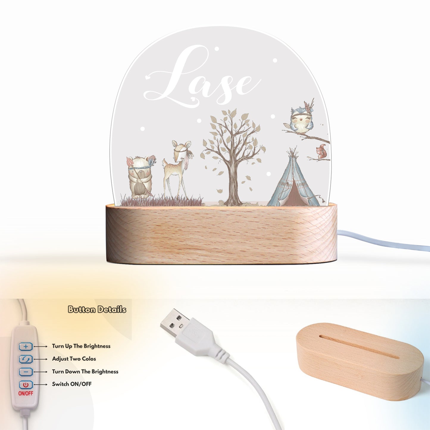 Personalised Baby Woodland Animals Name Night Light