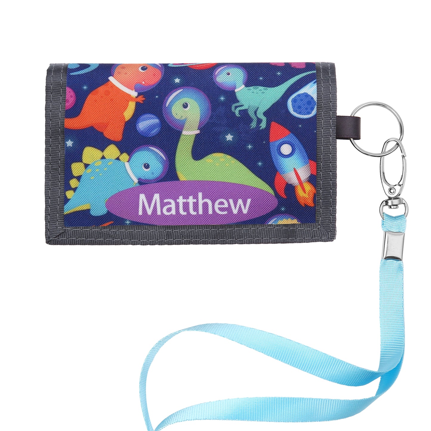 Children's Personalised Dinosaur or Mermaid Name Wallet with Lanyard