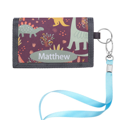 Children's Personalised Dinosaur or Mermaid Name Wallet with Lanyard