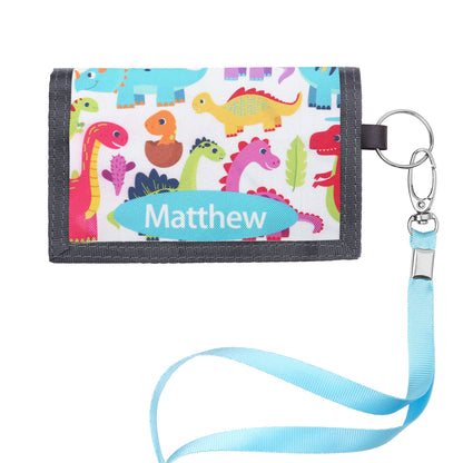 Children's Personalised Dinosaur or Mermaid Name Wallet with Lanyard