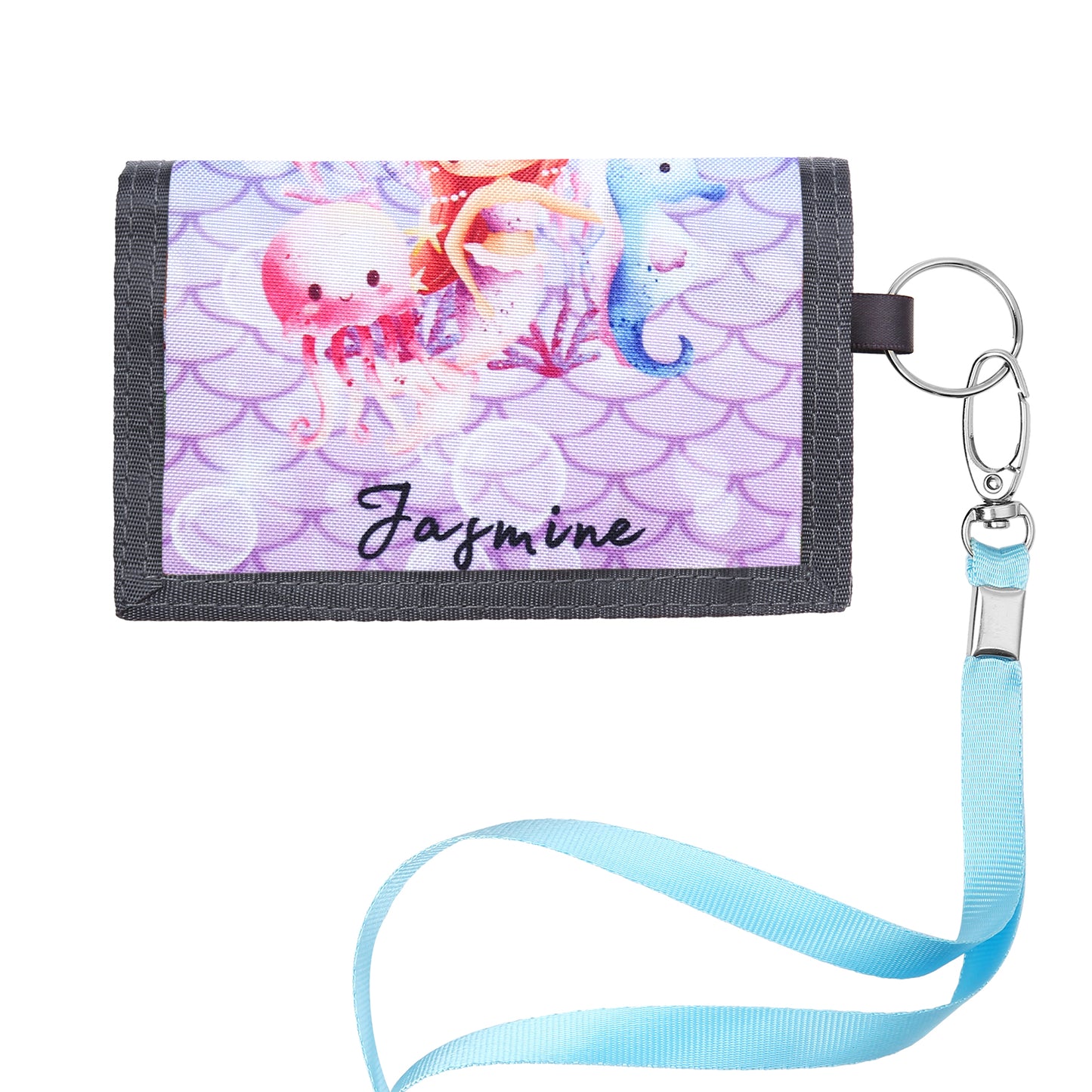 Children's Personalised Dinosaur or Mermaid Name Wallet with Lanyard