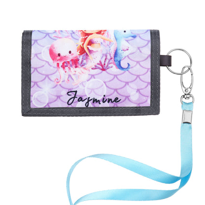 Children's Personalised Dinosaur or Mermaid Name Wallet with Lanyard