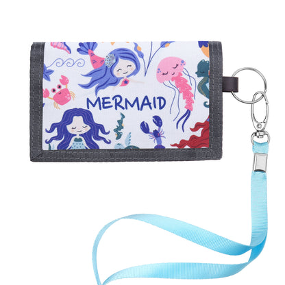 Children's Personalised Dinosaur or Mermaid Name Wallet with Lanyard