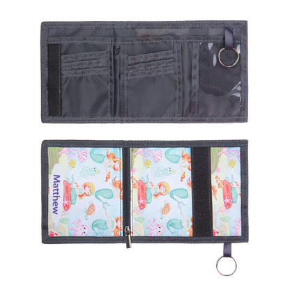 Children's Personalised Dinosaur or Mermaid Name Wallet with Lanyard