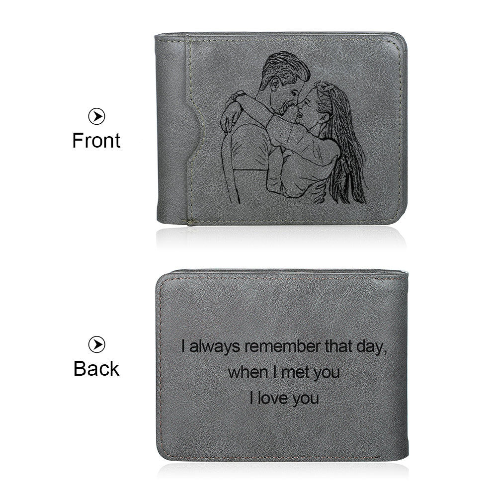 Men's Personalised Photo Engraved Grey Wallet