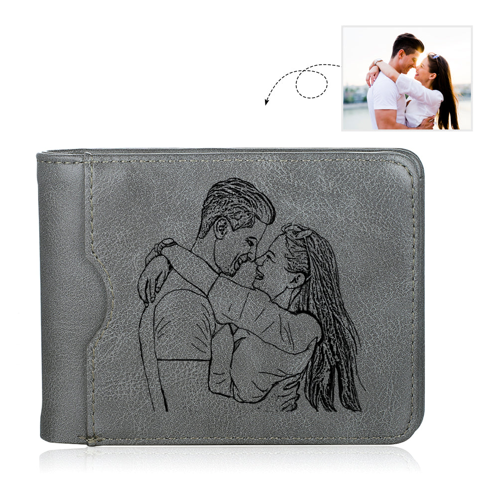 Men's Personalised Photo Engraved Grey Wallet